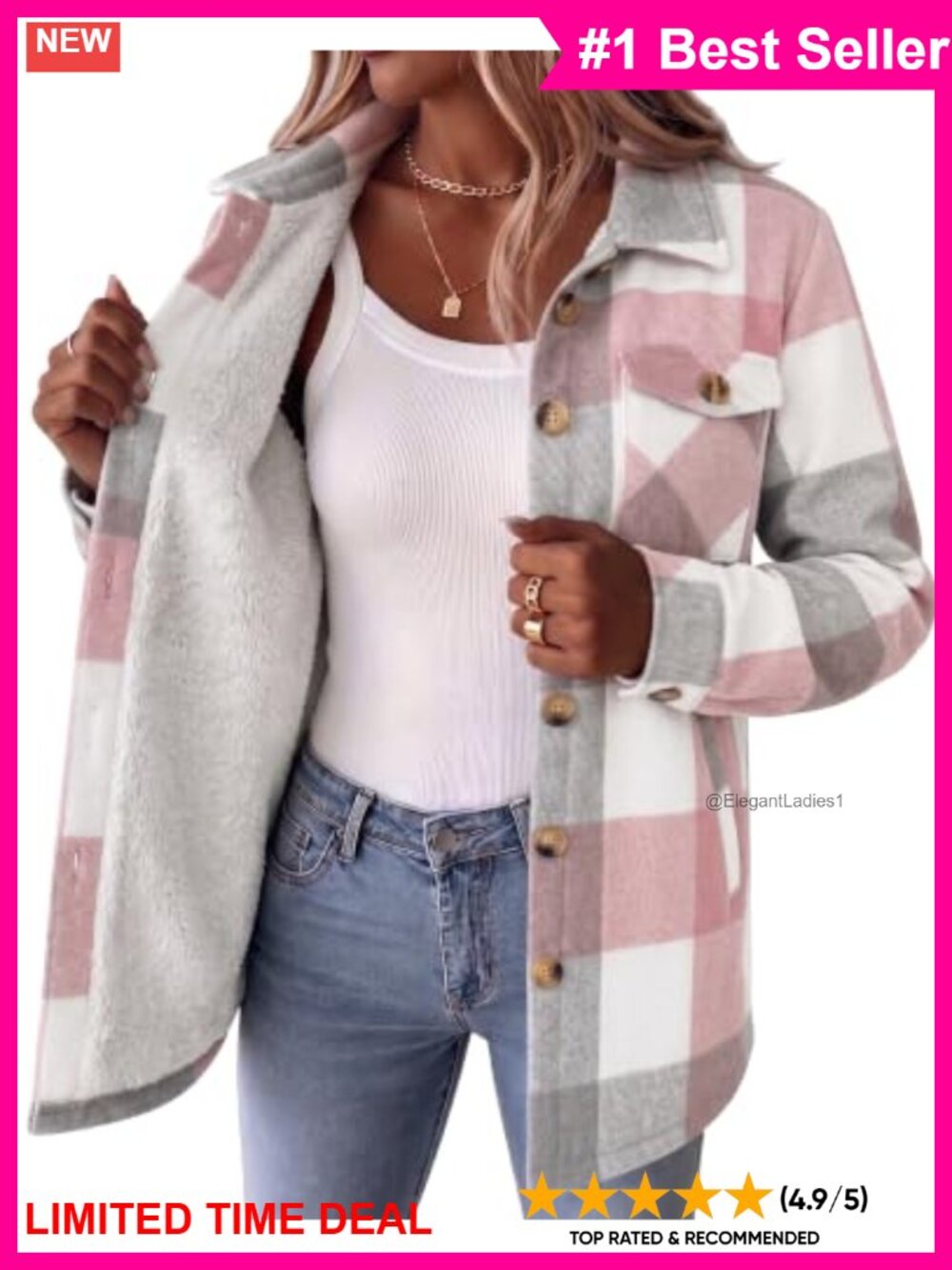 Sherpa Fleece Lined Plaid Flannel Jacket Button Down Winter Coat